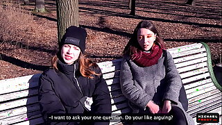 Try it! Street Bet With Stranger Girls - Public Spokeswoman - POV